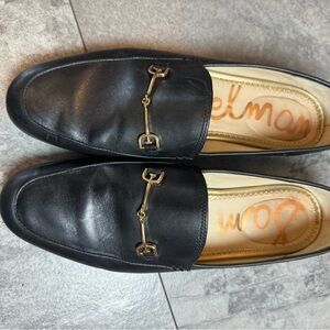 Sam Edelman Black Leather Loafers with Gold Horsebit